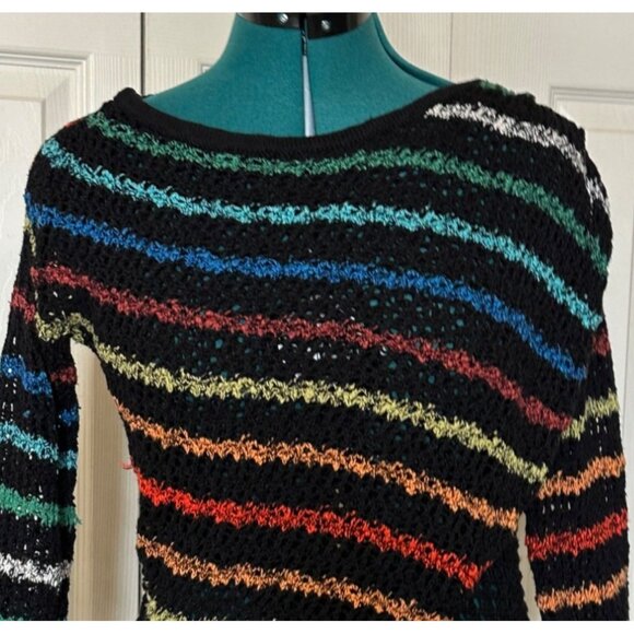 Women's Striped Wrap Stretch See-Through Sweater Cotton Blend Size M/32" Chest - Picture 12 of 12